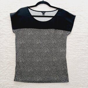 Blouse Size S Black White Polka Dot Colorblock Minimalist Office Chic Quiet Luxe